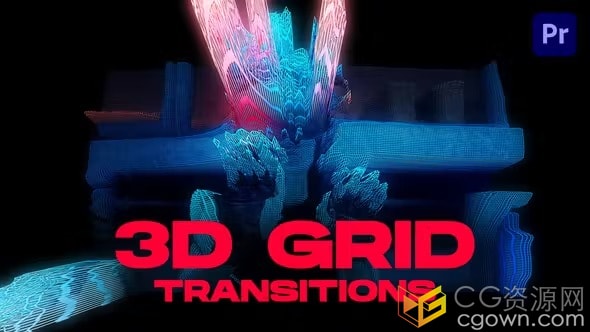3D Grid Transitions PR模板24种3D网格像素线条动画转过渡