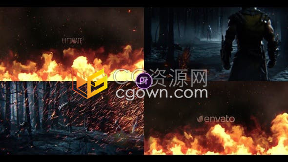 PR模板-燃烧火焰爆炸零星火花粒子飞散终极电影宣传标题预告片