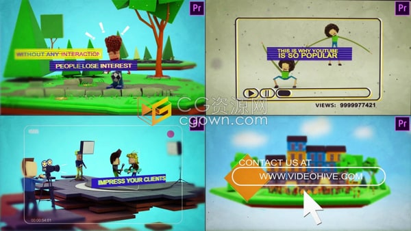 PR模板-有趣3D卡通动画酷炫场景展示视频制作软件开发公司发展史