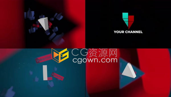 PR模板-简单三维块状汇聚演绎YouTube图标LOGO片头