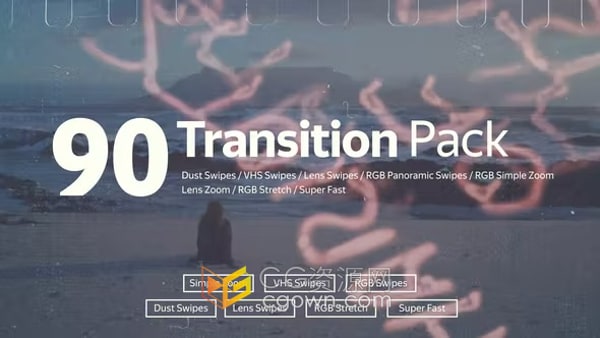 PR转场模板-90+RGB全景滑动镜头变焦拉伸数字故障Transition视频过渡