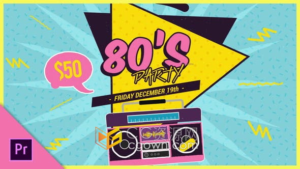 PR模板-80年代复古图形动画流行音乐宣传介绍视频制作