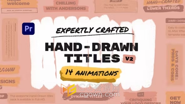 14个卡通涂鸦草图画笔标题动画-PR模板