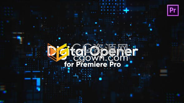 PR模板-科技感旋转背景数字网络空间显示标题介绍开场白