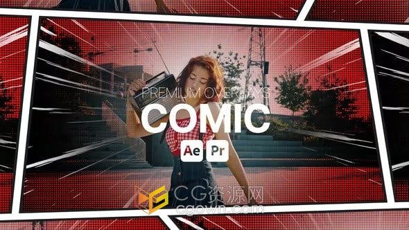 高级漫画风格效果叠加元素-AE与PR模板