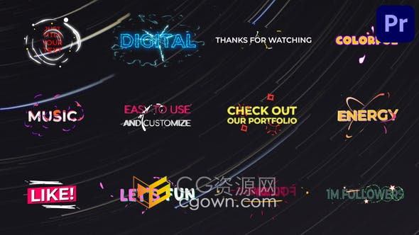 PR模板-多彩创意酷炫FX图形动画卡通视频字幕标题效果