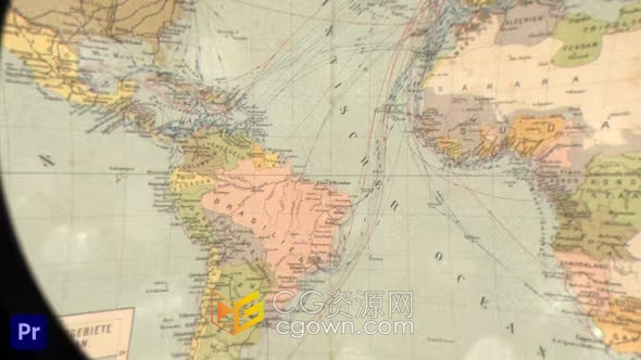 光学变焦模拟相机镜头模糊和色差效果历史复古地图动画-PR模板