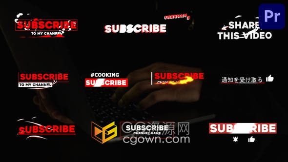 PR模板-10组时尚社交媒体视频频道订阅视频字幕条文字标题动画