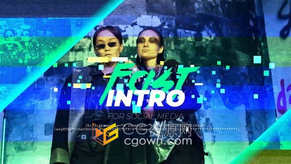 Premiere Pro模板-赛博朋克效果宣传介绍动感短片视频开场