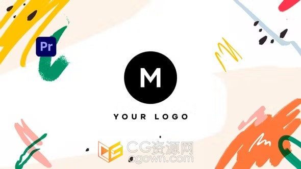 PR模板-彩色涂鸦艺术画笔描边效果热带活力风格LOGO片头