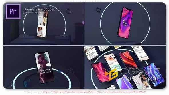 PR模板-三维场景展示智能时尚霓虹灯效果移动设备APP应用程序推广视频