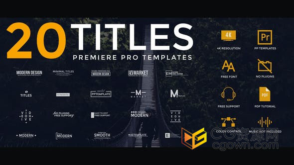 PR预设-20个现代动感简洁文字标题动画4K分辨率