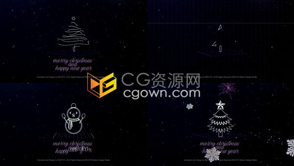 圣诞新年节日主题发光粒子雪花元素动画故障效果展示祝福视频-PR模板/AE模板