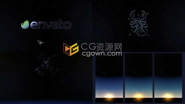 PR模板-日落和满天星辰空间背景星座揭示标志动画Space Logo Reveal