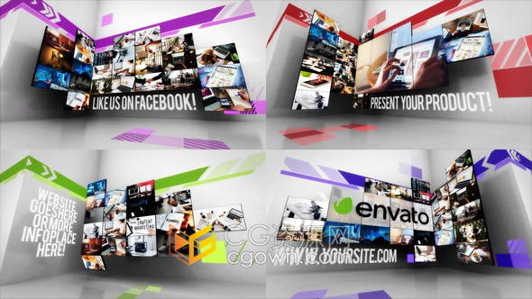 PR模板-创意视频墙幻灯片多屏幕媒体墙介绍视频动画