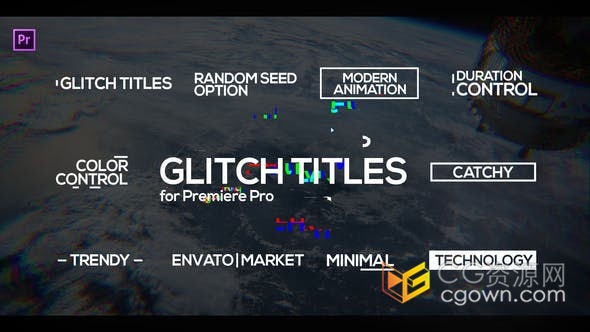 动态字体设计数字失真色彩分离故障效果文本标题片头动画-PR预设