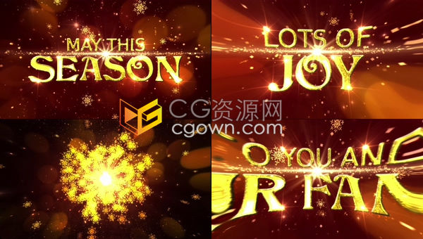 PR预设-闪闪发光金色雪花粒子喷发四射揭示圣诞祝福视频节日片头