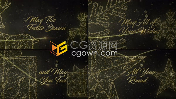 PR预设-粒子光效演绎闪亮圣诞装饰驯鹿雪人圣诞树雪花礼品盒星星发光元素动画