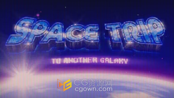 Retrowave Cosmic标题霓虹灯像素复古浪潮标志片头-PR模板