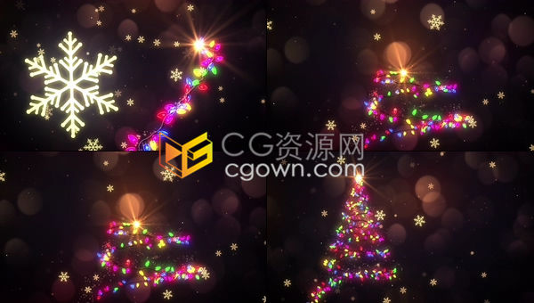 PR预设-圣诞彩灯演绎漂亮发光圣诞树动画元素节日祝福视频展示