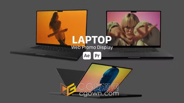 3D笔记本电脑屏幕设备展示网络广告APP简短宣传片-AE与PR模板