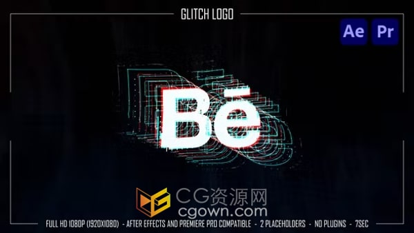 AE与PR模板-适合纵向与横向屏幕故障标志动画抖音朋友圈宣传Glitch Logo片头