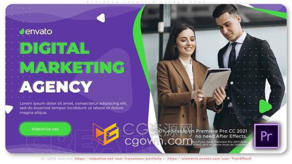 AE与PR模板-字营销机构或创意商务中心制作宣传片幻灯片联合办公中心公司广告视频