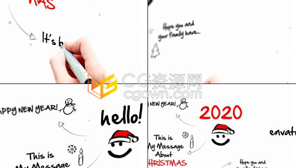 手绘圣诞元素素描动画手写圣诞文字贺卡节日祝福小视频-PR预设