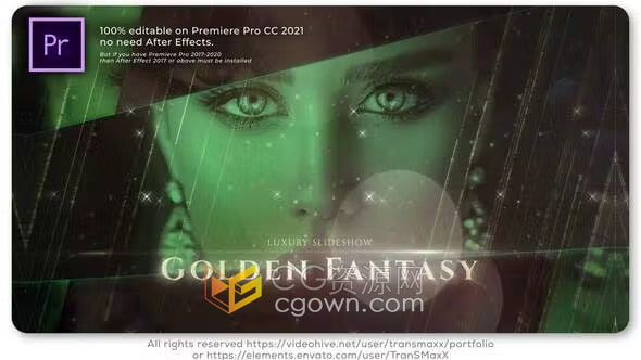 闪亮粒子玻璃效果金色奢华风格颁奖提名演示视频时尚晚会包装-AE与PR模板