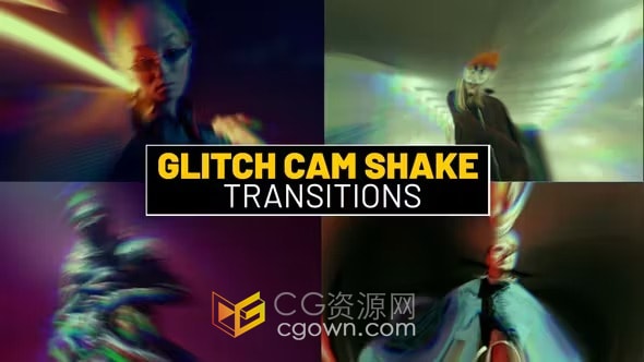 12种快速动态过渡Glitch Cam 酷炫抖动效果-PR模板