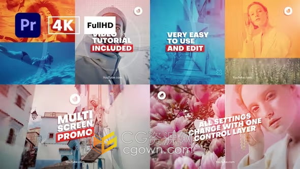PR模板-Multi Screen Promo4K旅行回忆短视频相册多屏图像介绍展示