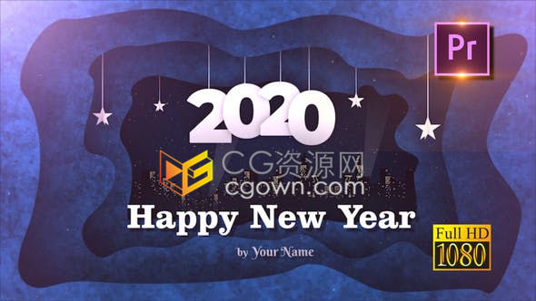 现代简约设计城市夜晚背景2020年新年贺卡节日问候短视频-PR预设