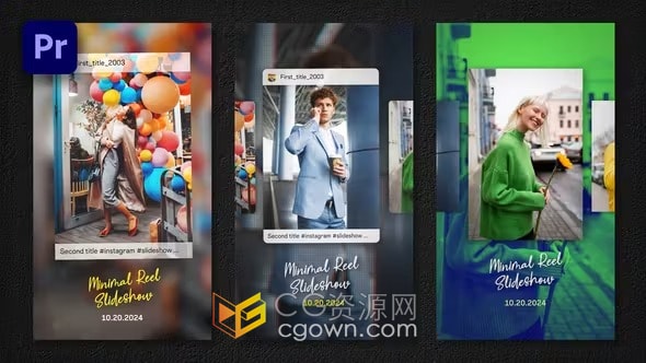 Minimal Reel Slideshow社交媒体遮罩视差图片开场-PR短视频模板