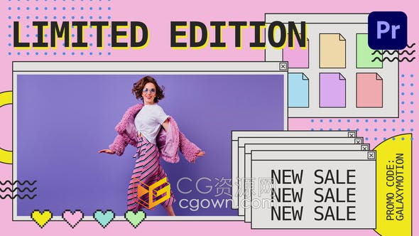 AE/PR模板-卡通窗口图形设计图形复古时尚品牌服装宣传视频