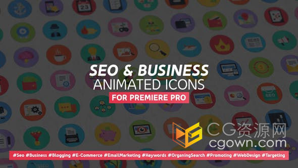 100个独特seo和商业现代平面动画图标网站业务介绍元素包-PR预设