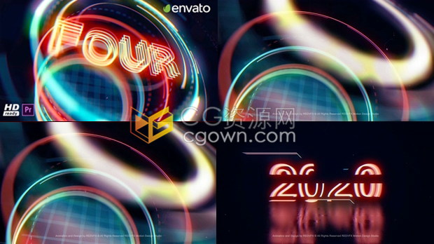 现代工业风彩色发光线圈动画展示科技感倒计时-AE模板/PR预设模板下载