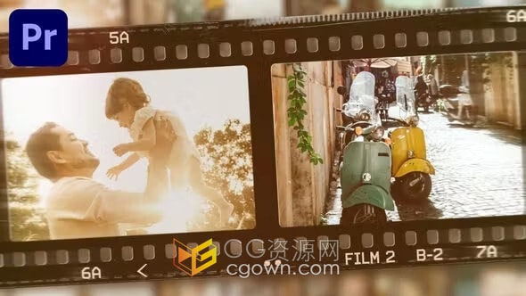 复古胶片效果电影感动画照片幻灯片-PR胶片相册模板