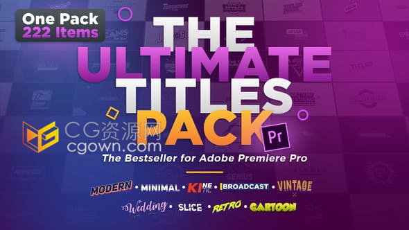 PR模板下载222种视频字幕动画现代复古卡通时尚媒体婚礼动态文字标题排版预设