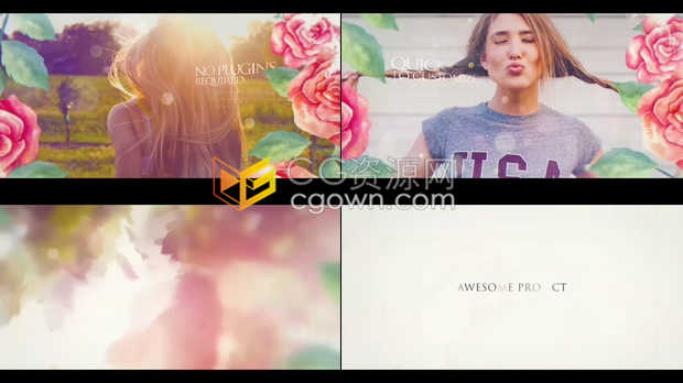 可爱浪漫周年纪念幻灯片优雅鲜花回忆情人节水彩画婚礼照片相册视频-AE模板下载