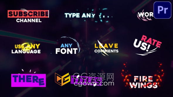 PR模板-4K分辨率10组卡通图形动画文字标题视频字幕