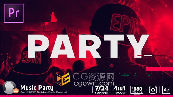 AE与PR模板-动态排版动画图形来创建音乐派对活动视频片头模板