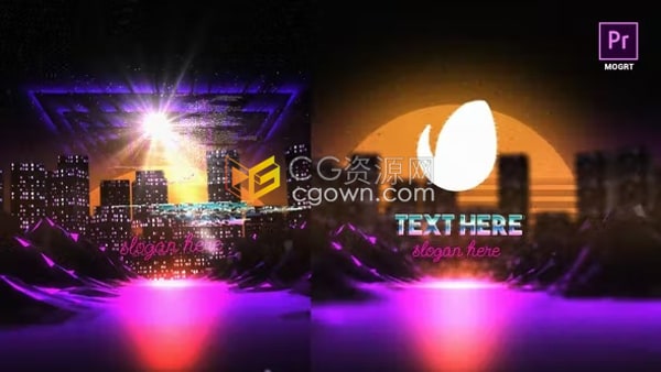 复古霓虹灯城高光波LOGO动画视频片头PR模板免费下载