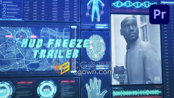 PR模板-数字动画和风格化HUD技术定格预告视频冻结帧电影预告片