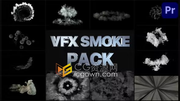 PR模板-VFX烟雾效果动态图形过渡标题逼真粒子烟雾特效视频叠加元素
