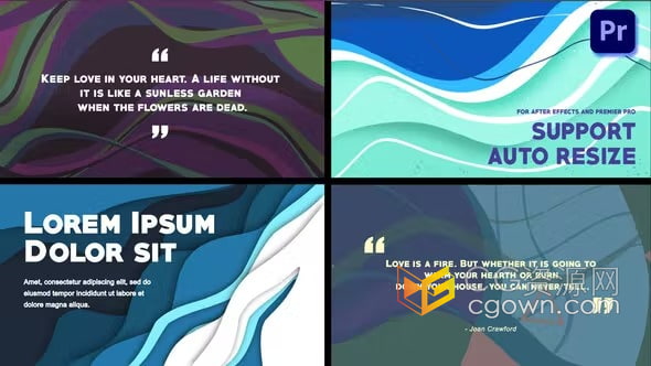 PR模板-彩色波浪背景动画幻灯片引用标题Colorful Wave-like Slides: Quote titles