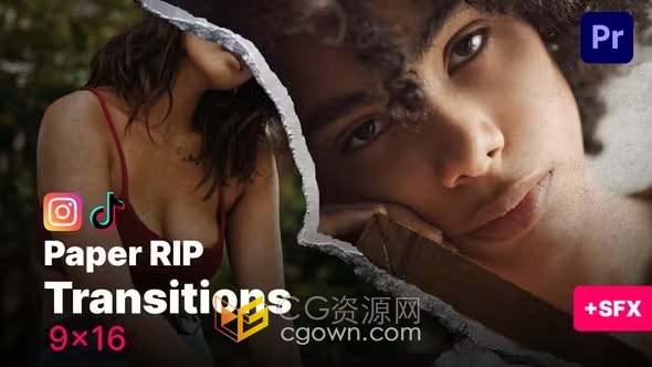 10种无缝纸张撕裂过渡免费下载垂直PR模板撕纸转场