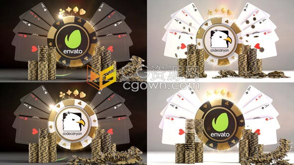 PR模板下载扑克之夜赌场筹码硬币扑克牌LOGO介绍动画效果-Premiere工程
