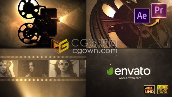 4K分辨率电影放映机投放光效胶带动画演绎LOGO宣传视频片头-AE&PR模板
