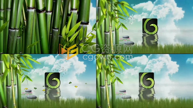 竹林鸟群蝴蝶云朵草地湖中LOGO动画自然环境环保宣传视频片头-AE模板下载