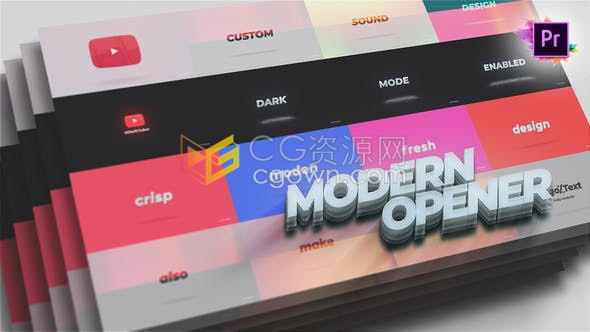 PR预设mogrt文件动画Youtube频道LOGO动态快速故障简介开场视频动画-PR模板下载